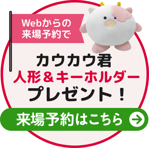 Webからの来場予約でカウカウ君人形+カウカウ君キーホルダープレゼント!来場予約はこちら